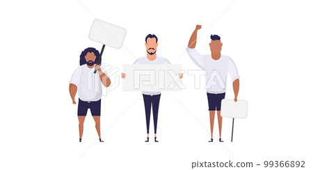 Group of Men with blank banner isolated on white background. Cartoon style. Vector Group of Men with blank banner isolated on white background. Cartoon style. Vector 99366892