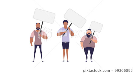Group of Men with a blank banner. Flat style. Vector illustration. Group of Men with a blank banner. Flat style. Vector illustration. 99366893