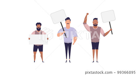Group of Men with blank banner isolated on white background. Flat style. Vector illustration. Group of Men with blank banner isolated on white background. Flat style. Vector illustration. 99366895
