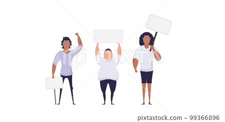 Group of Men with a blank banner. Flat style. Vector 99366896
