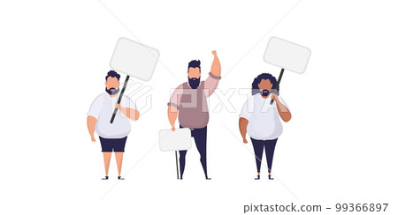 Group of Men with blank banner isolated on white background. Cartoon style. Vector illustration. Group of Men with blank banner isolated on white background. Cartoon style. Vector illustration. 99366897