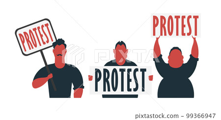 Group of Men with protest banner isolated on white background. Cartoon style. Vector illustration. Group of Men with protest banner isolated on white background. Cartoon style. Vector illustration. 99366947