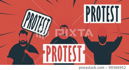 Boy with a banner in his hands and text protest Pop art Flat style. Vector Boy with a banner in his hands and text protest Pop art Flat style. Vector 99366952
