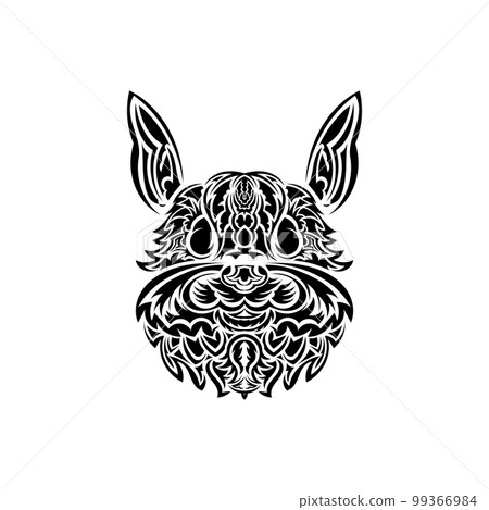 Rabbit head in Polynesian style. Isolated symbol of 2023. Handmade. Rabbit head in Polynesian style. Isolated symbol of 2023. Handmade. 99366984