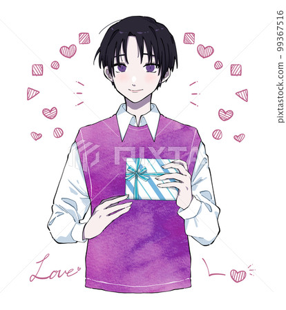 A man giving a gift with a smile Purple A man giving a gift with a smile Purple 99367516