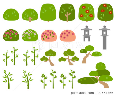 Japanese-style garden illustration set of various trees material 99367766