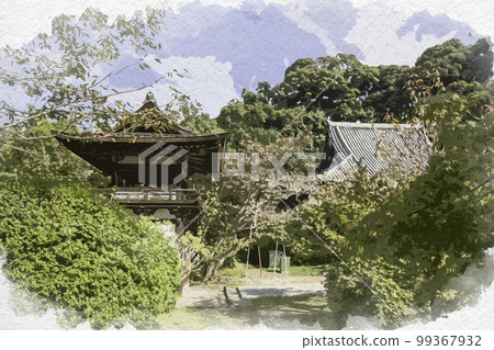 Watercolor-style Nagagakuji Romon Gate and Main Hall Tenri City, Nara Prefecture Watercolor-style Nagagakuji Romon Gate and Main Hall Tenri City, Nara Prefecture 99367932