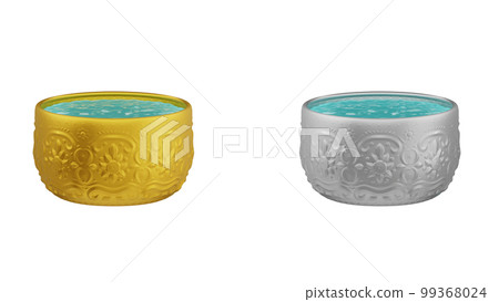 element of gold and silver bowl with water thai culture from image traced 3d. songkran festival thailand travel. element of gold and silver bowl with water thai culture from image traced 3d. songkran festival thailand travel. 99368024