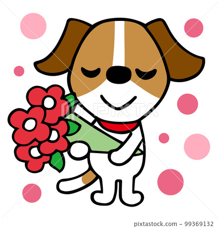 Jack Russell Terrier dog Conveying gratitude with a bouquet 99369132