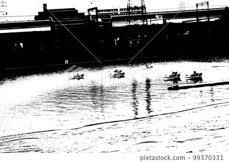 Turning boat black and white photo Turning boat black and white photo 99370331