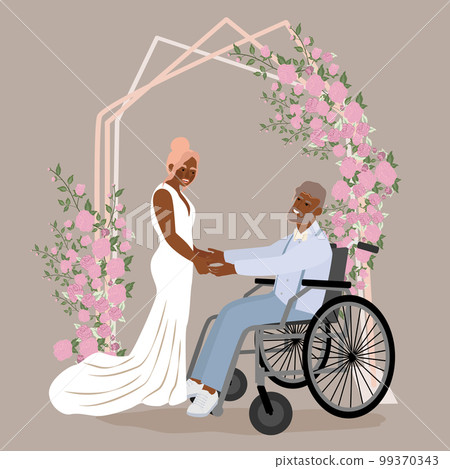 Bride in a wedding dress and the inclusive groom. Bride in a wedding dress and the inclusive groom. 99370343