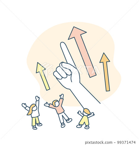 arrow and its direction. People rejoicing at reports of rise arrow and its direction. People rejoicing at reports of rise 99371474
