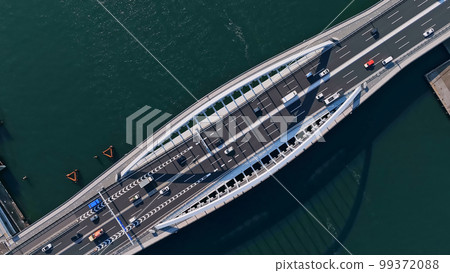 Aerial view of a bridge over a river Aerial view of a bridge over a river 99372088