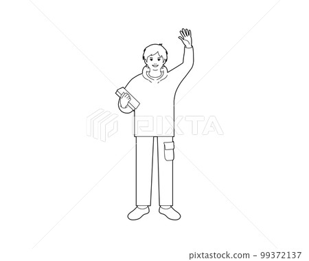 拿著書舉手打招呼的男大學生 99372137