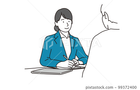 在客戶服務處進行聽證會的女商人 99372400