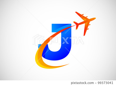 Initial J alphabet with a swoosh and airplane logo design. Suitable for travel companies or business Initial J alphabet with a swoosh and airplane logo design. Suitable for travel companies or business 99373041