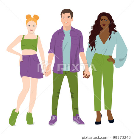 Three polyamorous people of various ethnicity.  99373243