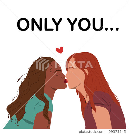 Lesbian women kissing. Interracial kiss 99373245