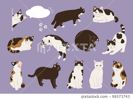 Cute cat hand drawn style illustration set 99373743