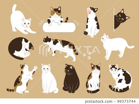 Cute cat hand drawn style illustration set 99373744