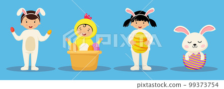 Happy Easter cute cartoon character vector set. Festival and cultural holiday concept Happy Easter cute cartoon character vector set. Festival and cultural holiday concept 99373754