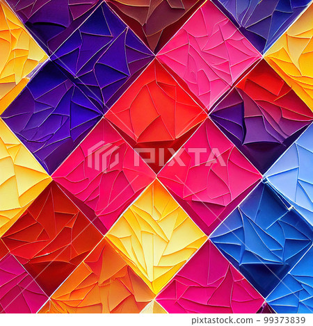 Rhomboid multicolor textured ornament. Mosaic diamond pattern. Bright ornament from diagonal quadrangles. AI-generated Rhomboid multicolor textured ornament. Mosaic diamond pattern. Bright ornament from diagonal quadrangles. AI-generated 99373839