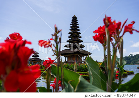 Ulun Danu Bratan 寺和紅花(巴厘島,印度尼西亞) Ulun Danu Bratan 寺和紅花(巴厘島,印度尼西亞) 99374347