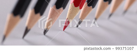 Red pencil separating row of black pencils 99375107