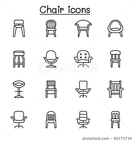 Chair line icon set in front view 99375734