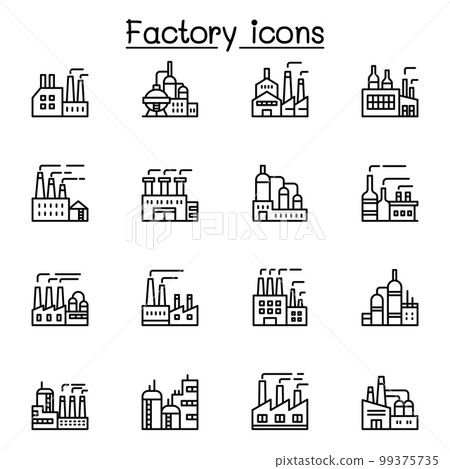 Factory icon set in thin line style 99375735