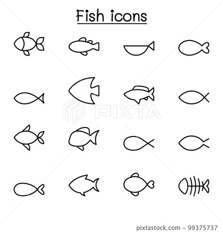 Fish icon set in thin line style-插圖素材 [99375737] - PIXTA圖庫