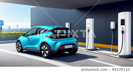 electric charging car. EV charging station for electric car in concept of green energy and eco power produced from sustainable source to supply to charger station. reduce CO2 emission. generative ai electric charging car. EV charging station for electric car in concept of green energy and eco power produced from sustainable source to supply to charger station. reduce CO2 emission. generative ai 99376310