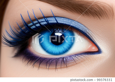 female eye close up. Human blue eye realistic beautiful closeup zoom. Generative AI female eye close up. Human blue eye realistic beautiful closeup zoom. Generative AI 99376331