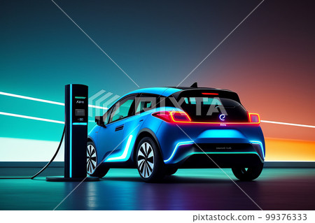 electric charging car. EV charging station for electric car in concept of green energy. EV electric car pluged charging at a recharge station. generative ai electric charging car. EV charging station for electric car in concept of green energy. EV electric car pluged charging at a recharge station. generative ai 99376333