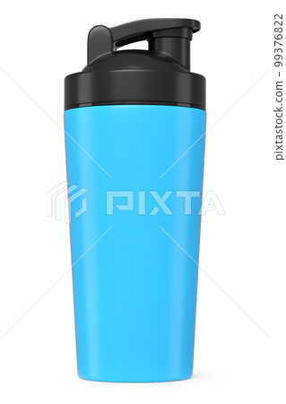 Blue plastic sport shaker for protein drink isolated on white background. 99376822