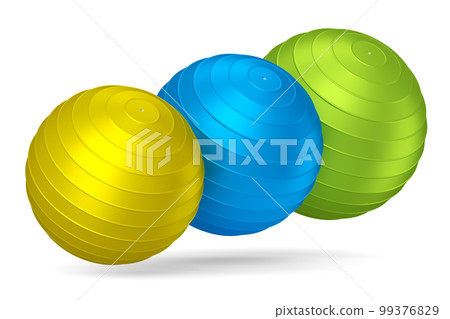 Multicolor fitball or fitness ball for yoga exercise isolated white background Multicolor fitball or fitness ball for yoga exercise isolated white background 99376829