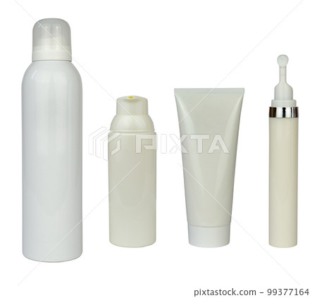 Different cosmetic containers on white 99377164