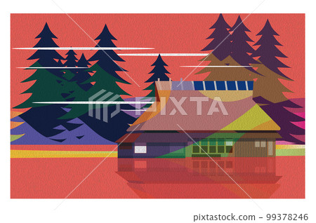 Oil painting style Beautiful Japanese mountain village scenery with old folk houses 99378246