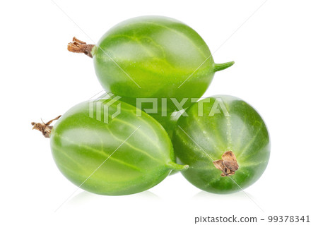 Pile of green gooseberries  isolated on white background. 99378341