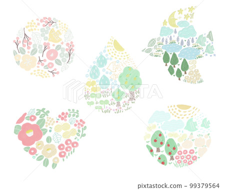 斯堪的納維亞設計手繪油畫風格、春天花鳥裝飾圖標 99379564