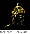 Golden Buddha face brush stroke over black background 99379858