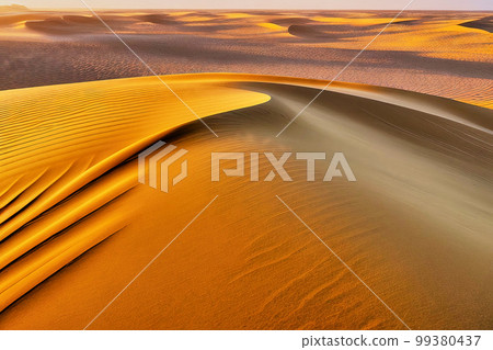 Illustration of a desert landscape with gently rolling sand dunes, made with generative AI 99380437