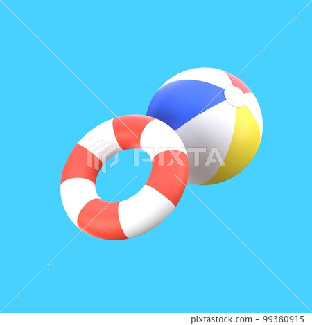 Summer banner. set of life loop with beach ball. concept of vacation. 3D illustration Summer banner. set of life loop with beach ball. concept of vacation. 3D illustration 99380915