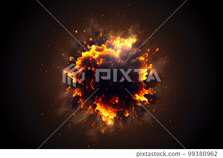 close-up explosion on a black background. 3d illustration. Generative AI close-up explosion on a black background. 3d illustration. Generative AI 99380962
