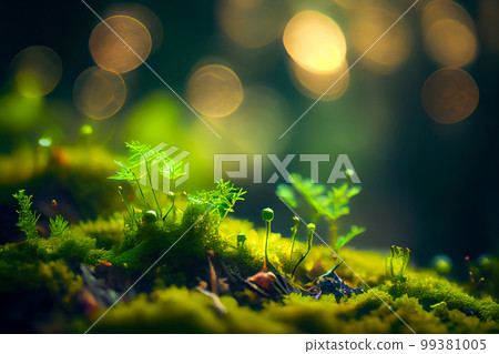 green moss close-up with a blurred background 3d illustration. Generative AI green moss close-up with a blurred background 3d illustration. Generative AI 99381005