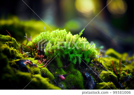 green moss close-up with a blurred background 3d illustration. Generative AI green moss close-up with a blurred background 3d illustration. Generative AI 99381006