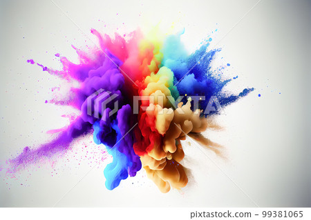 Colored powder explosion on white background. Freeze motion. Generative AI 99381065