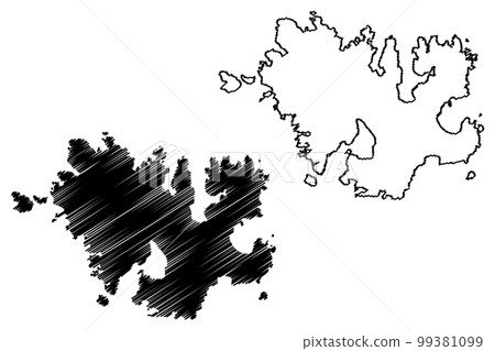 Papa Stour island (United Kingdom of Great Britain and Northern Ireland, Scotland, Shetland islands) map vector illustration, scribble sketch Isle of Papey Stora map 99381099