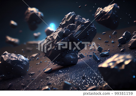 meteorites in deep space 3d illustration. Generative AI 99381159