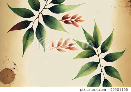 green watercolor leaves on a light background. Generative AI green watercolor leaves on a light background. Generative AI 99381196